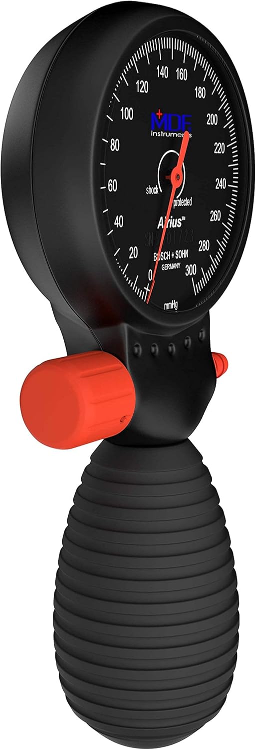 MDF Instruments, Airius Palm Aneroid Sphygmomanometer - German Made Professional Blood Pressure Monitor with Adult Sized Cuff Included - Lifetime Calibration - Black/White (MDF848AR-11)