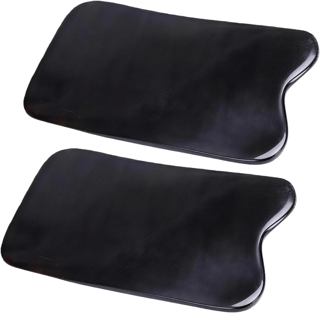 2PCS Black Gua Sha Massage Board- Square Buffalo Horn Material Scrapping Beauty Roller Skin Facial Therapy Beauty Tool for Personal Care