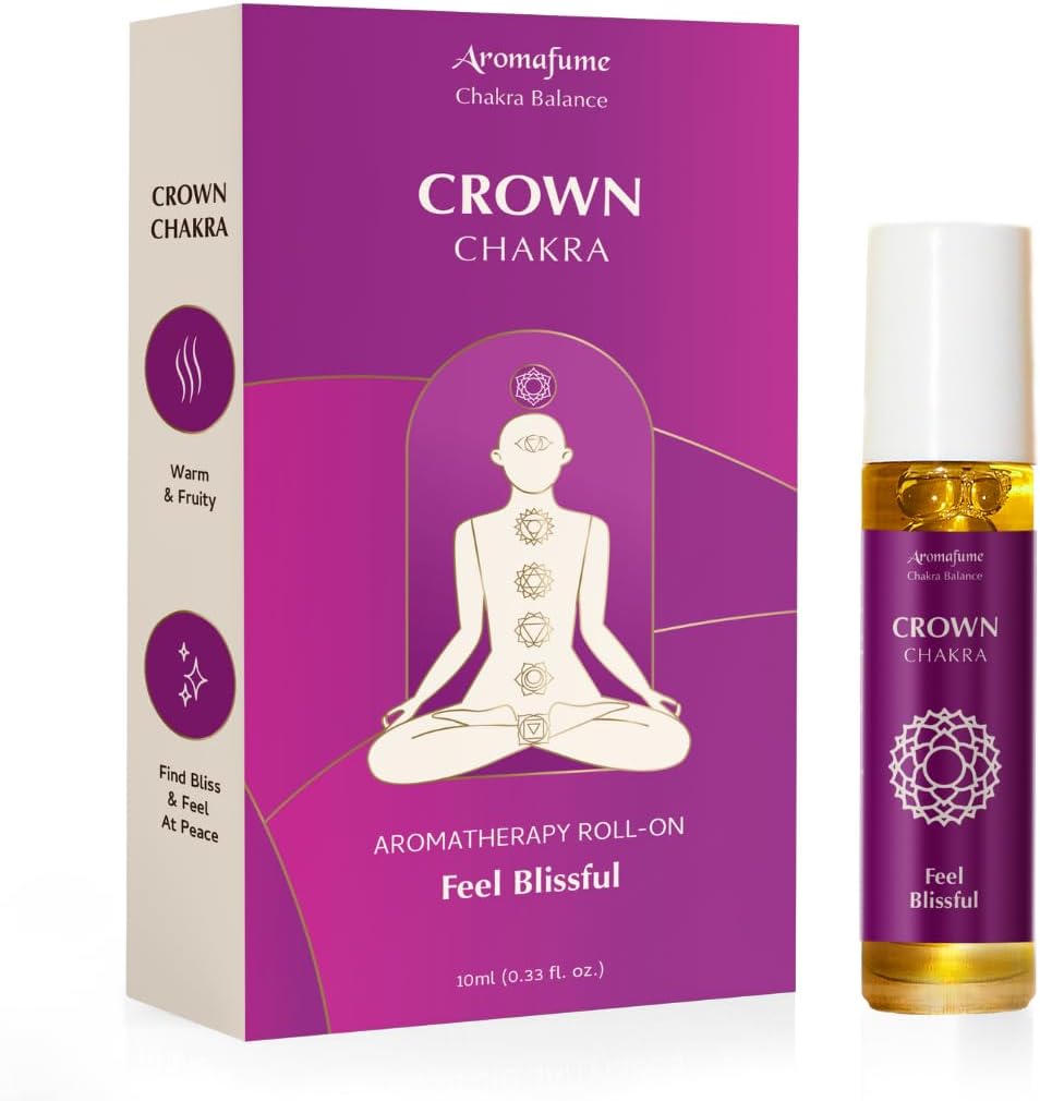 Crown Chakra Essential Oil Roll-On Blend by Aromafume | 10ml/0.33 fl oz | Sahasrara | Aromatherapy Oils for Chakra Balance | Lavender & Jasmine Extracts | Chakra Incense for Meditation, Yoga, Reiki