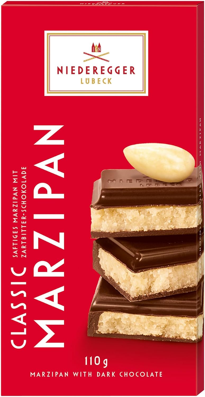 Niederegger Dark Chocolate Marzipan Bar, 110g/3.8 oz.| Delicious World-Renowned Marzipan encased with Crisp Dark Chocolate | Gourmet Confetionery. Unique and Delightful Flavor | Made in Germany since 1806 | Kosher