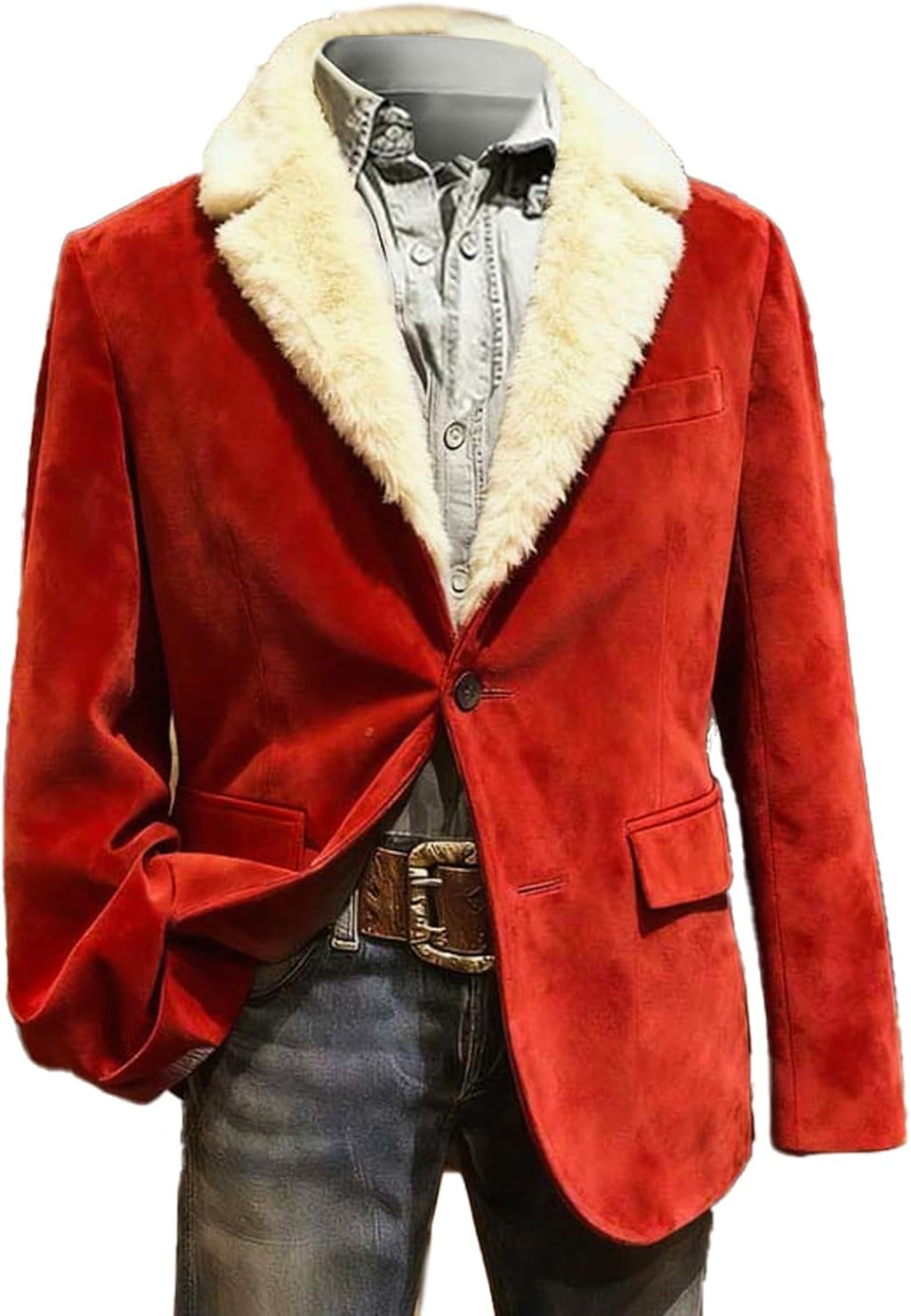 Christmas Suit for Men Slim Fit Lapel Corduroy Blazer Jacket Business Work Wedding Dress Tuxedo Xmas Holiday Sports Coat