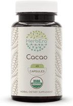 HerbEra Cacao USDA Organic 60 Capsules | Natural Herbal Supplement | Certified Organic Vegetarian Capsules and Organic Theobroma Cacao Dried Raw Beans (60 Capsules)
