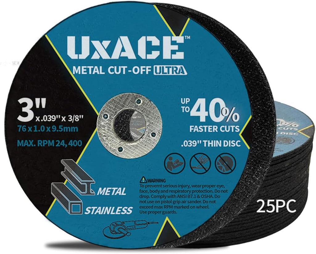 3 Inch Cut-Off Wheel for Metal, Stainless Steel, Aluminum Cutting, Professional Super Thin Metal Cutting Disc for Angle Grinder, Die Grinder or Cut-Off Tools, 3/8 inch Arbor, 25 Pack