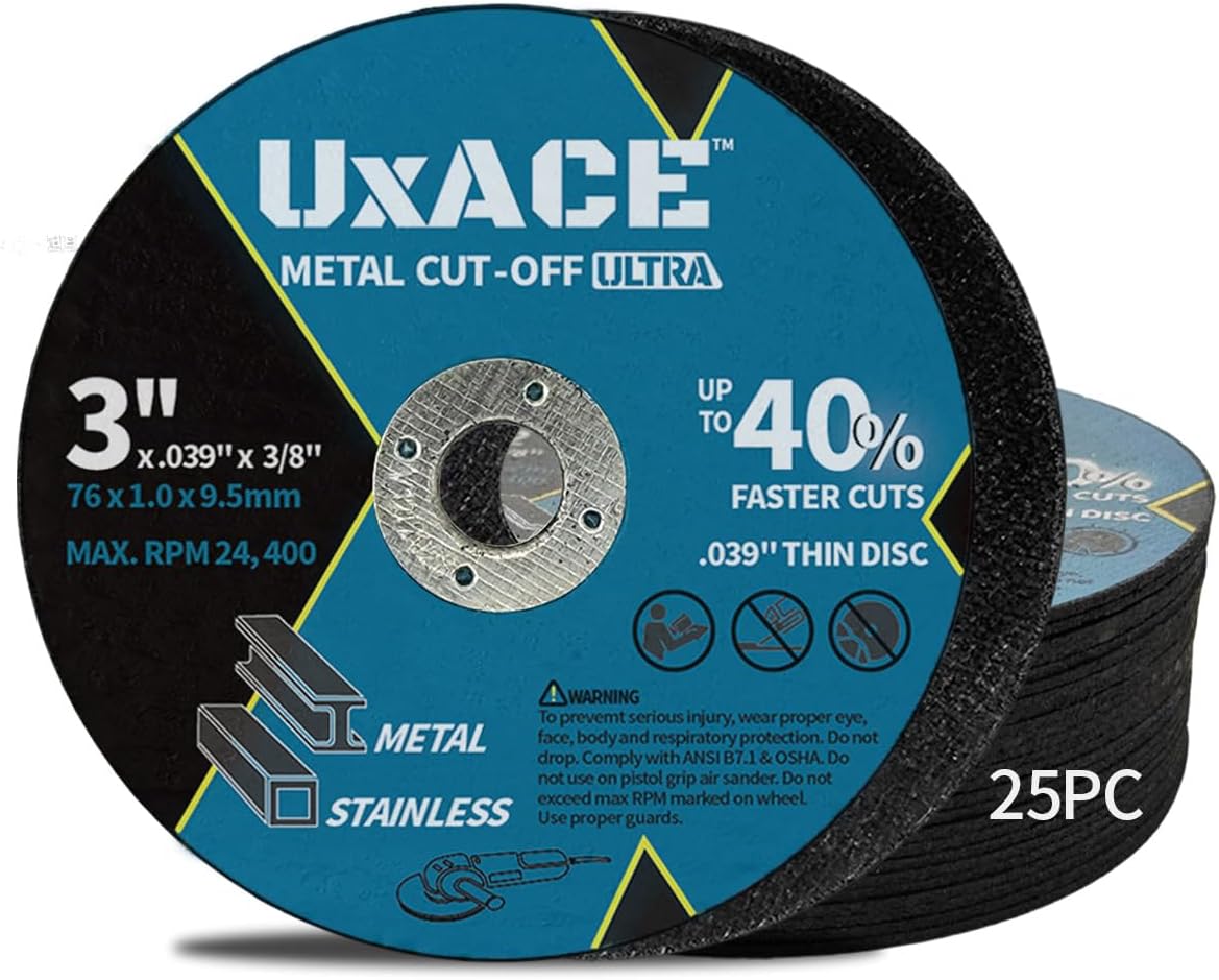 3 Inch Cut-Off Wheel for Metal, Stainless Steel, Aluminum Cutting, Professional Super Thin Metal Cutting Disc for Angle Grinder, Die Grinder or Cut-Off Tools, 3/8 inch Arbor, 25 Pack