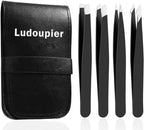 [4+1 Pieces] Tweezers Set with Travel Case, Great Precision Upgrade Professional Anti-rust Alloy Tweezers for Women & Men Multi-purpose as Eyebrows Facial Hair Ingrown Hair Removal