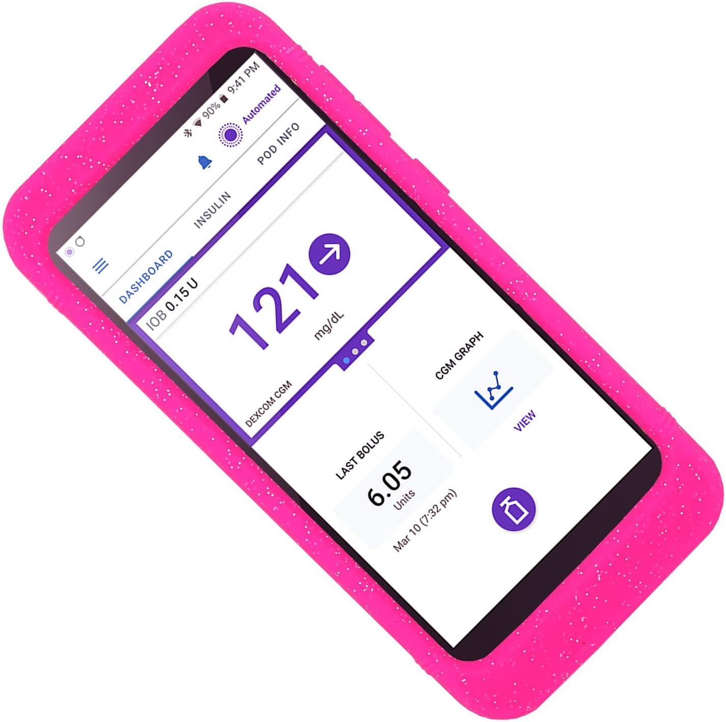Mix Silicone Case for Omnipod 5 Receiver (Continuous Glucose Monitoring) (Glitter Hpink)