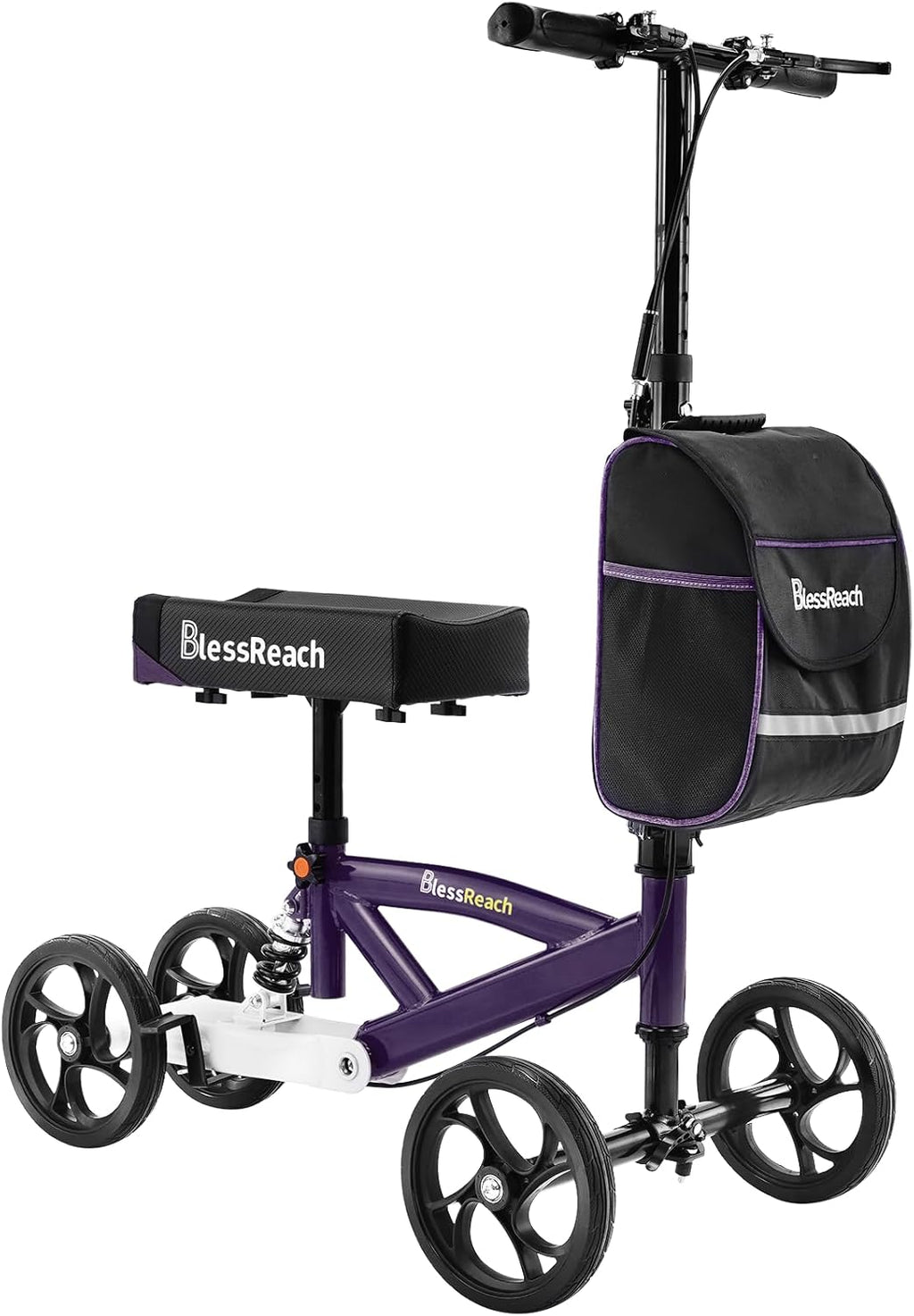 Steerable Knee Walker Deluxe Medical Scooter for Foot Injuries Compact Crutches, with Dual Rear on-Wheel Brake and Shock Absorption Under The Knee pad（Purple）
