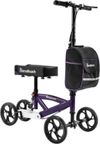 Steerable Knee Walker Deluxe Medical Scooter for Foot Injuries Compact Crutches, with Dual Rear on-Wheel Brake and Shock Absorption Under The Knee pad（Purple）