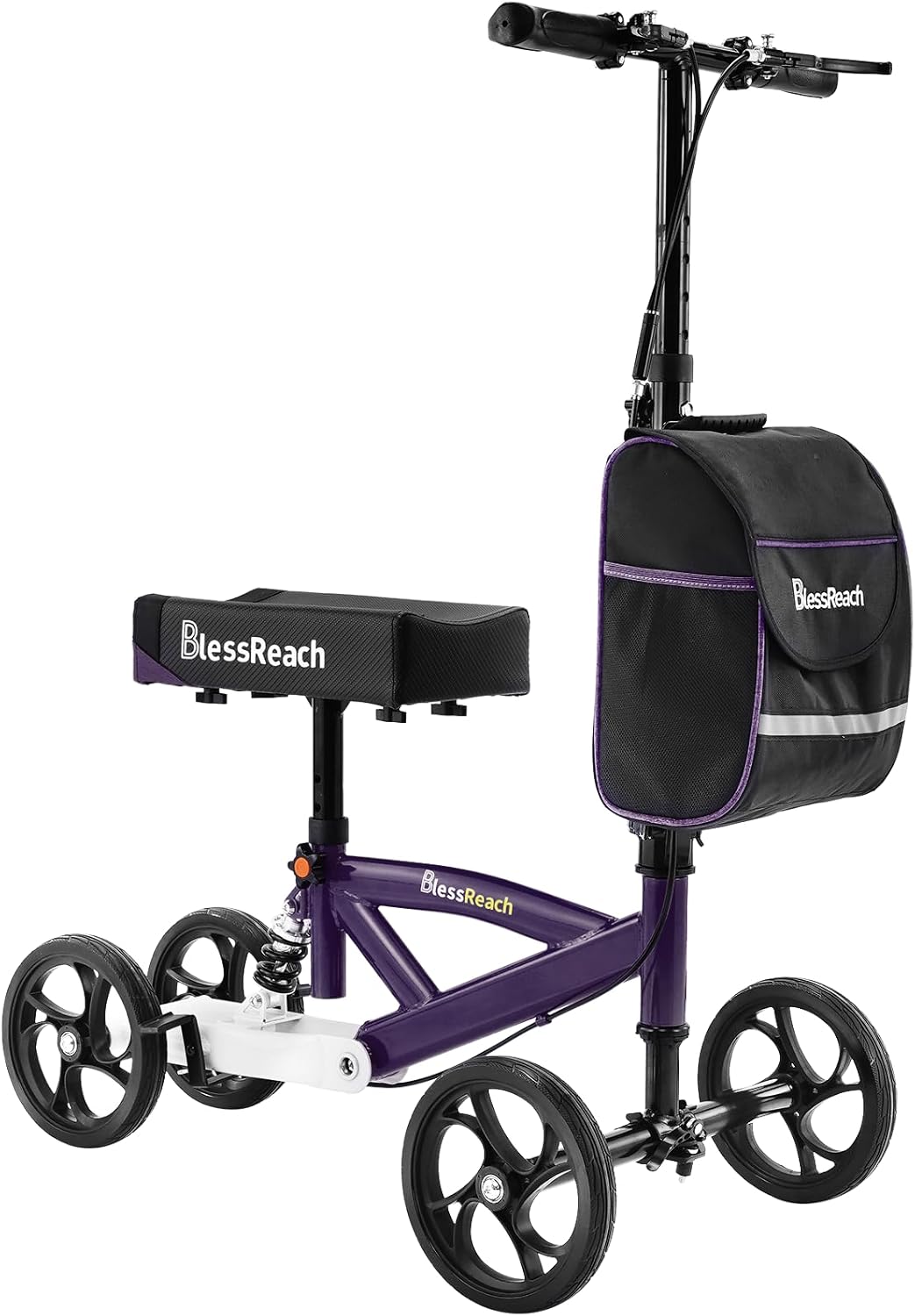 Steerable Knee Walker Deluxe Medical Scooter for Foot Injuries Compact Crutches, with Dual Rear on-Wheel Brake and Shock Absorption Under The Knee pad（Purple）