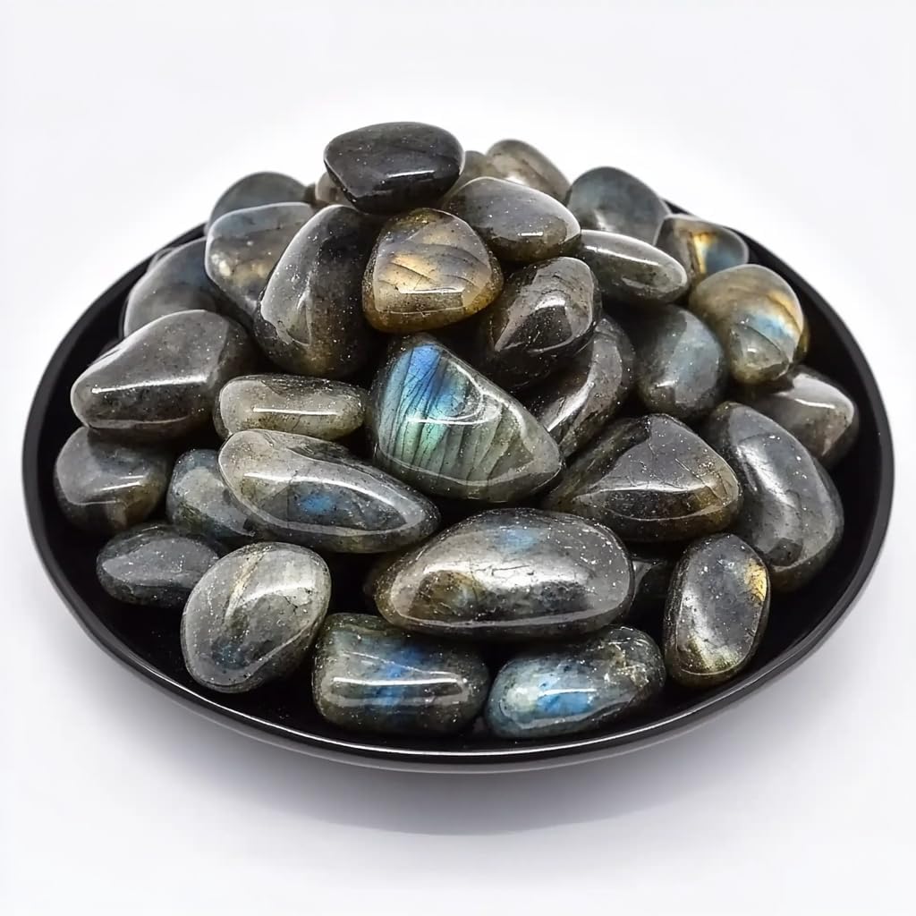 Polished Stone Set Labradorite Crystals, Handpicked Tumbled Gemstones Rocks, Pebbles for Reiki, Chakra, Healing, Home Decor 0.6" Inches 7 Ounces
