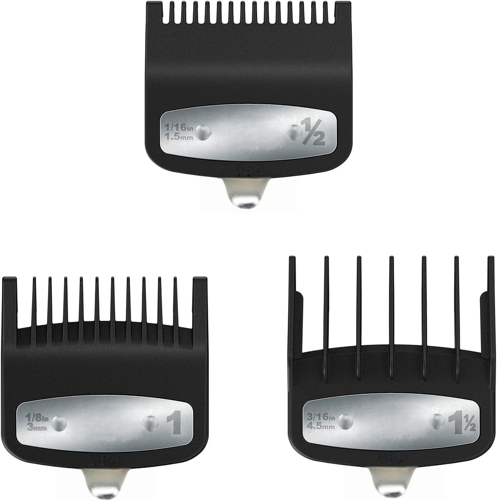 3-Pcs Clipper Guard Set, Black Professional Clipper Guard Set Compatible with Wahl Most Clippers (1.5mm/3mm/4.5mm), Premium Close Cut to 1-Inch,Black Sliver