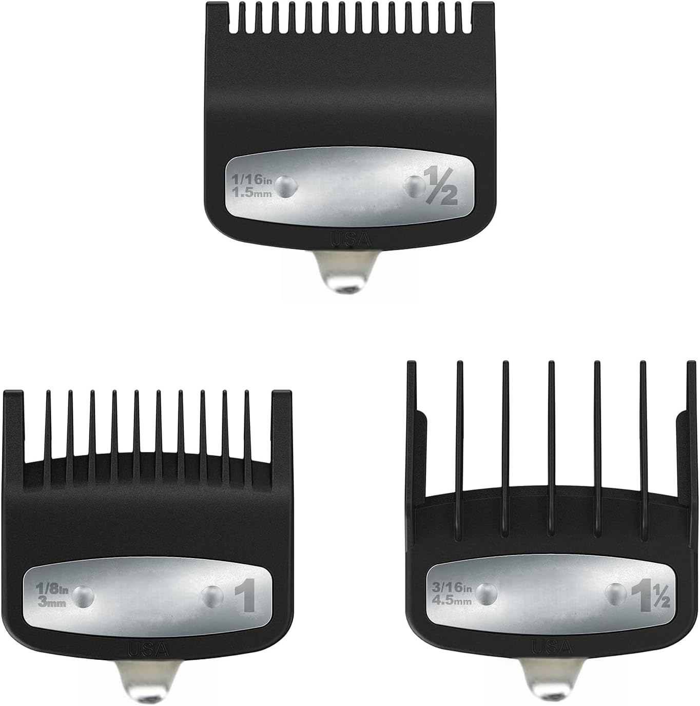 3-Pcs Clipper Guard Set, Black Professional Clipper Guard Set Compatible with Wahl Most Clippers (1.5mm/3mm/4.5mm), Premium Close Cut to 1-Inch,Black Sliver