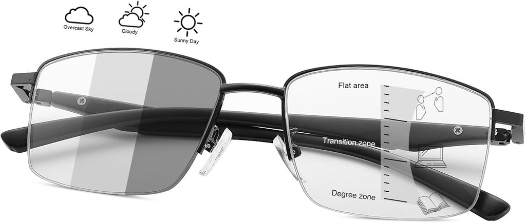 YIMI Photochromic Progressive Multifocus Reading Glasses Spring Hinge Sun Readers Computer Anti Glare Glasses for Men Women