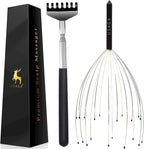 USAGA 20 Fingers Head Massager Scalp Massager Head Scratcher Extendable Back Scratcher, Stocking Stuffers Gift for Scalp Body Relaxing (Black)