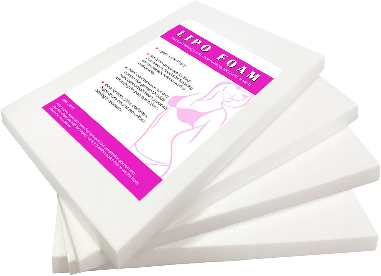 4 Pack Lipo Foam Pads Post Surgery 8"X11", Ab Board Foam Liposuction Recovery, Compression Foam Boards for Tummy, Arms, Thighs, Multi-Purpose Lipo Foam Sheets