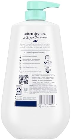 Dove Body Wash with Pump Sensitive Skin For 24hr Lotion-Soft Skin Moisturizing Skin Cleanser Gentle Hypoallergenic Formula with No Sulfates No Parabens 30.6 oz