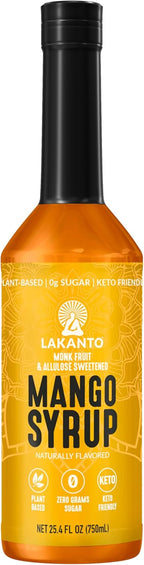 Lakanto Simple Flavoring Syrup - Monk Fruit Sweetener with Allulose, Perfect for Coffee, Tea, Cocktails, Snow Cones, Sodas, Other Drinks, Keto, Vegan (Mango - 25.4 fl oz)