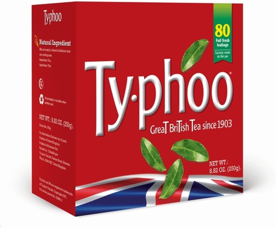 Typhoo British Tea, Foil fresh teabags, 80 count (pack of 6)