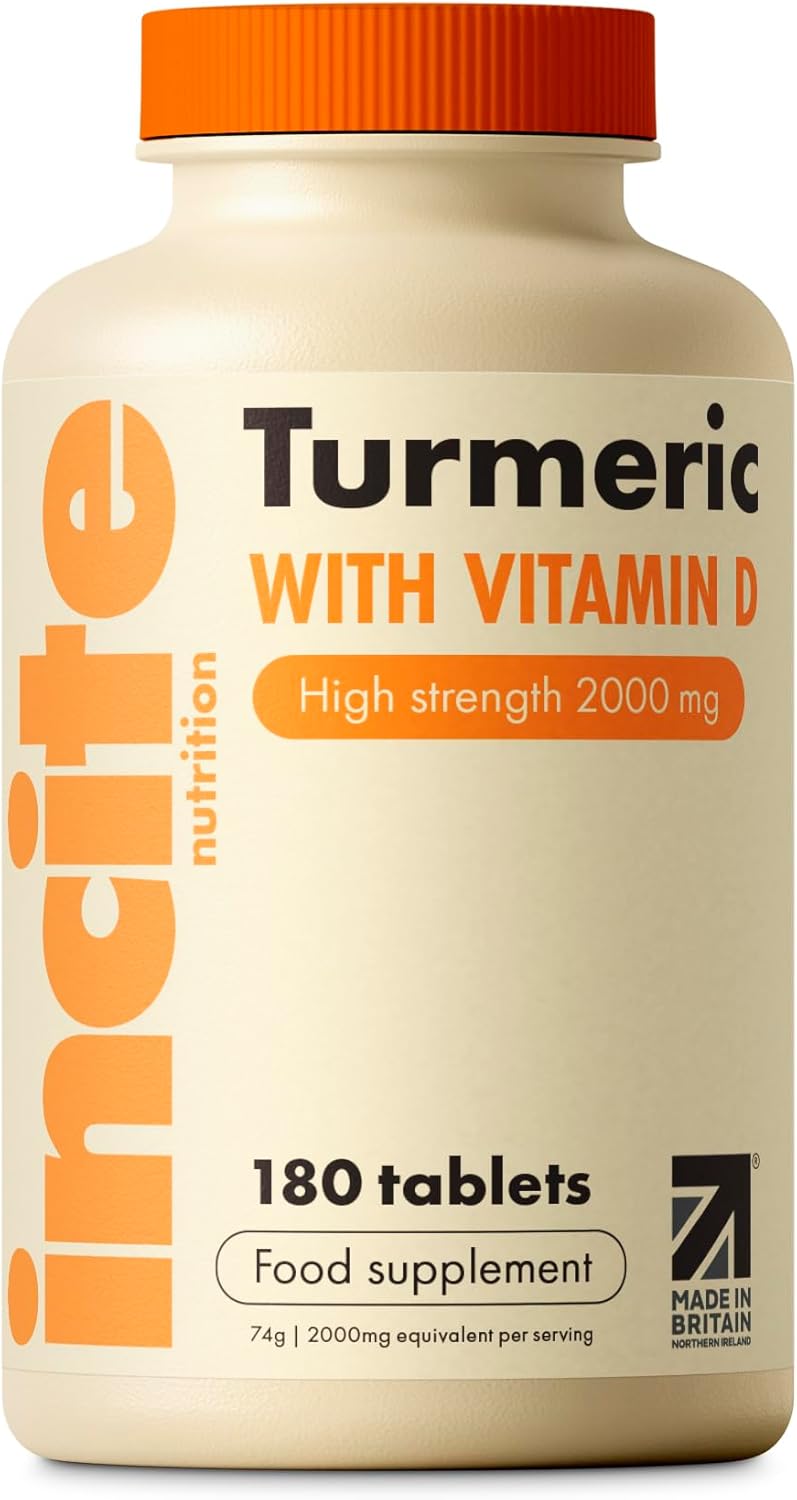 Incite Nutrition Turmeric Supplement 2000mg. 3 Month Supply of High Strength Curcuma Tablets. Natural Antioxidant and Relief Supplement. with Added Vitamin D3 to Boost Your Defenses