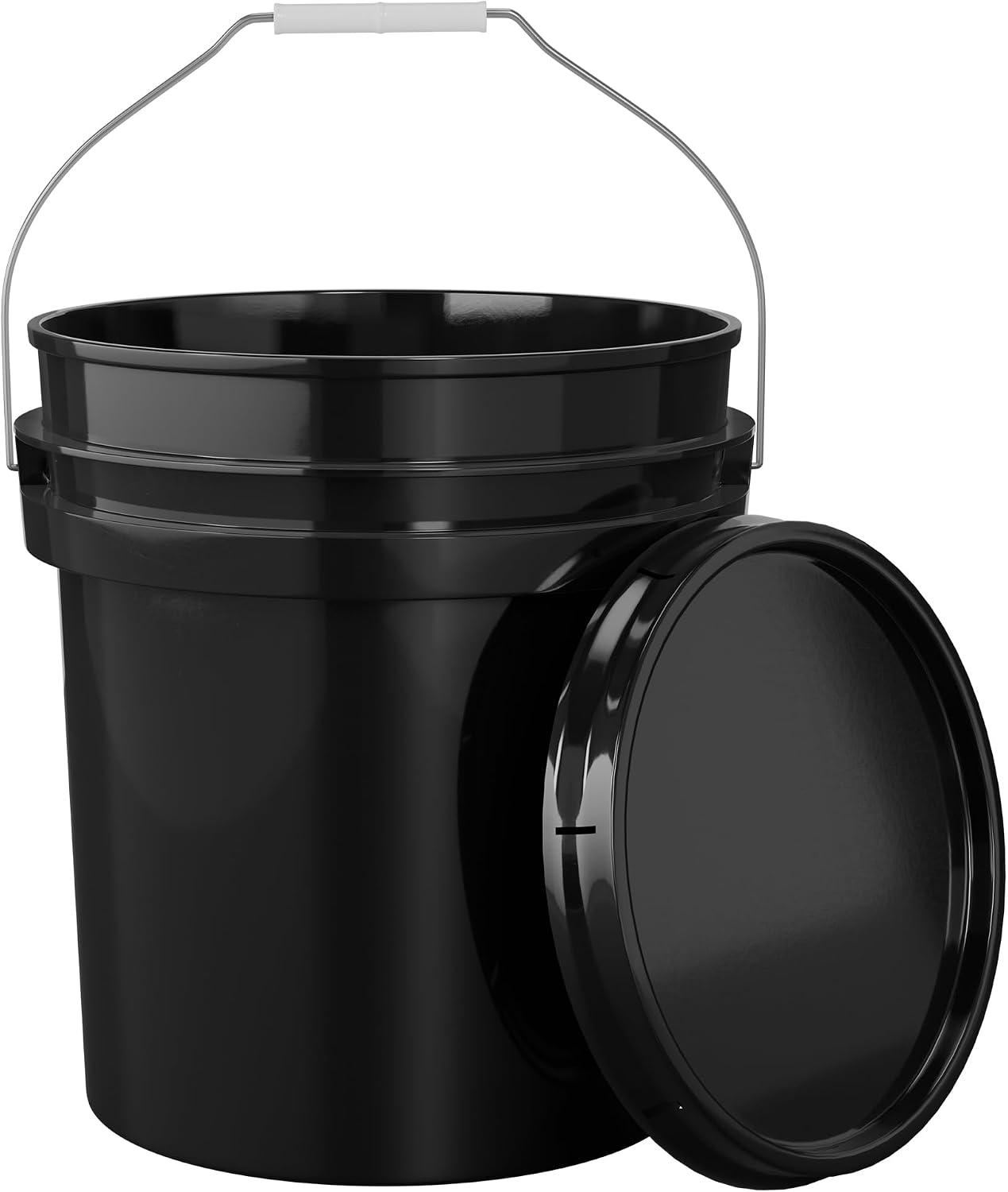 EconoHome 5-Gallon Black Bucket Pail Container with Lid | Metal Handles with Plastic Grip | Easy Stack and Store | Heavy-Duty, Approx 90 MIL, Extra Durable | Food Grade | BPA Free - 1 Pack
