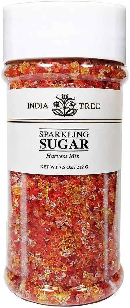 India Tree Harvest Mix Sparkling Sugar, 7.5 oz | Vibrant Fall Orange, Red, Yellow & White Decorating Sugar Mix