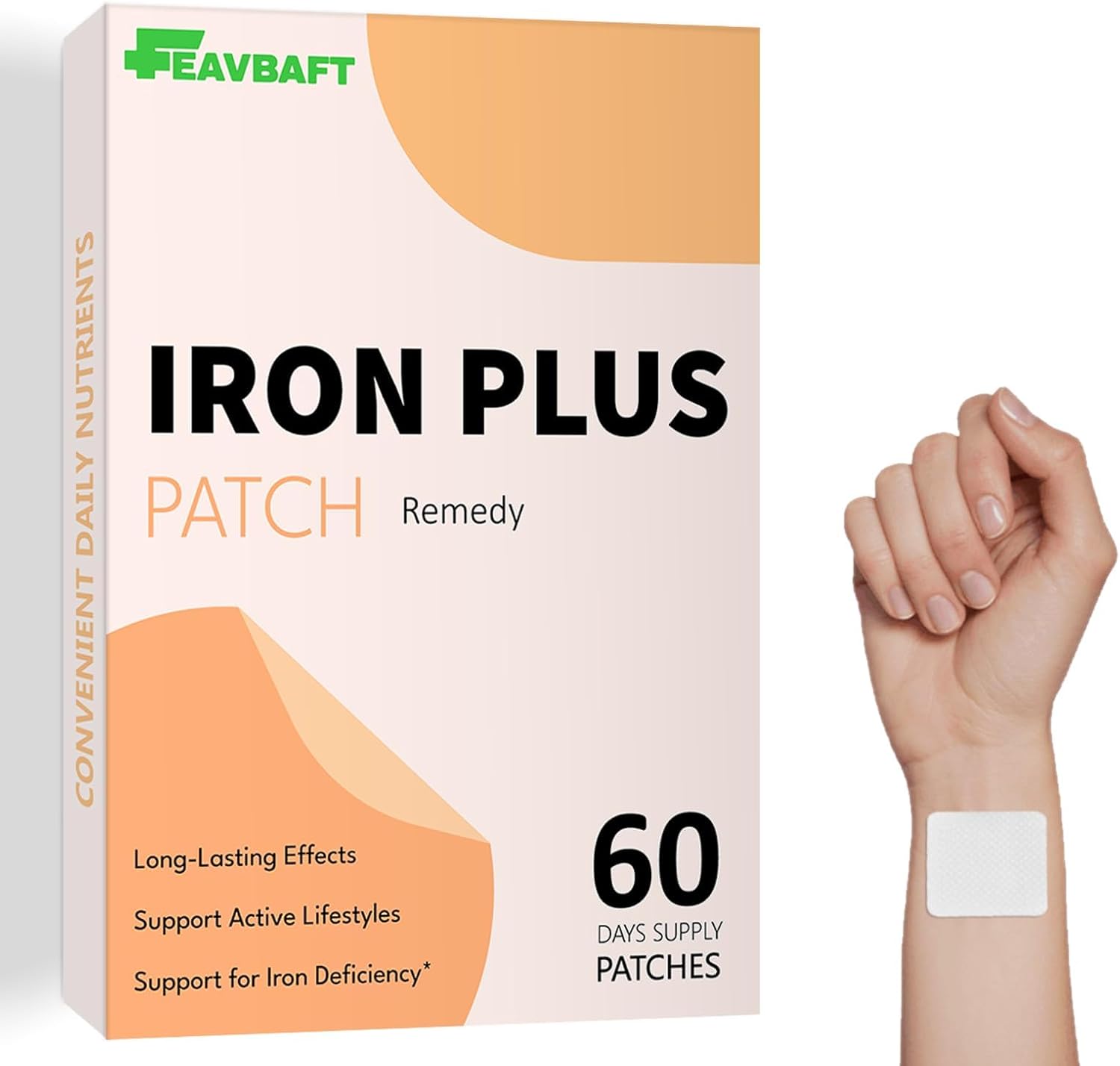 Iron Support Topical Patch – Easy to Use, 60 Days Supply – Sugar-Free, Latex-Free, Natural Alternative – Ideal for Energy & Vitality