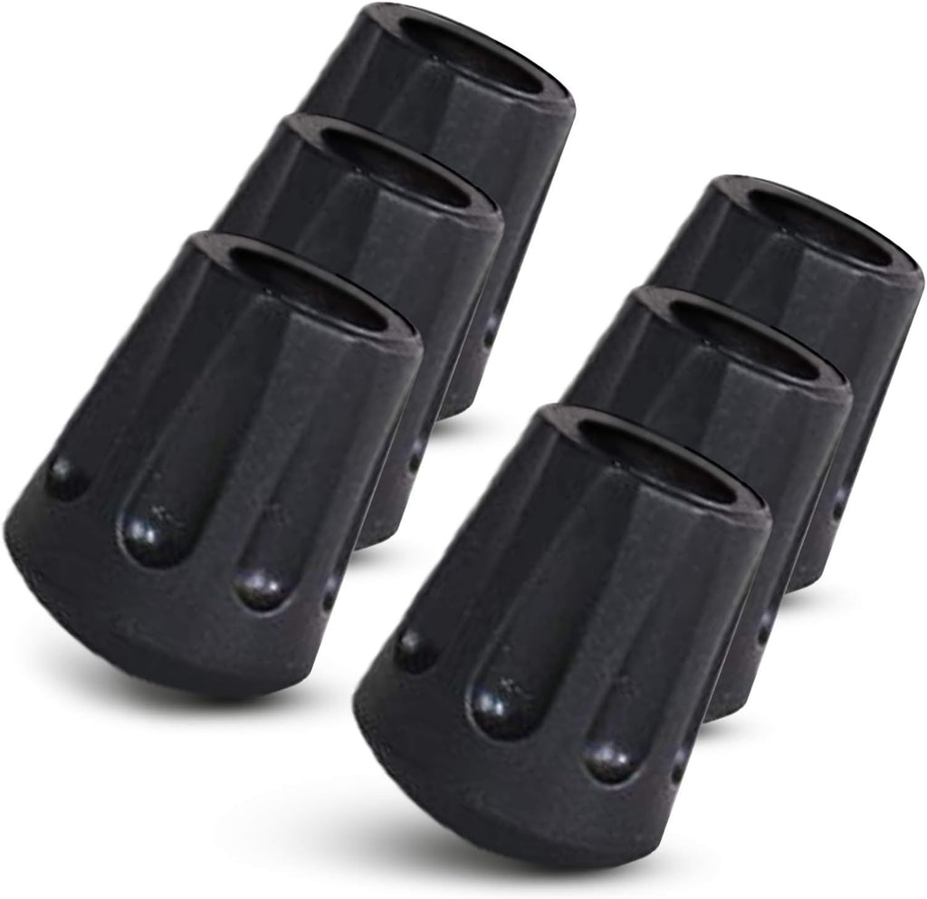 TrailBuddy Walking Stick Tips - Pack of 6 Replacement Rubber Cane Tips Fit Most Trekking & Hiking Poles w/Shock Absorption, Grip & Traction Protectors - 11mm Diameter