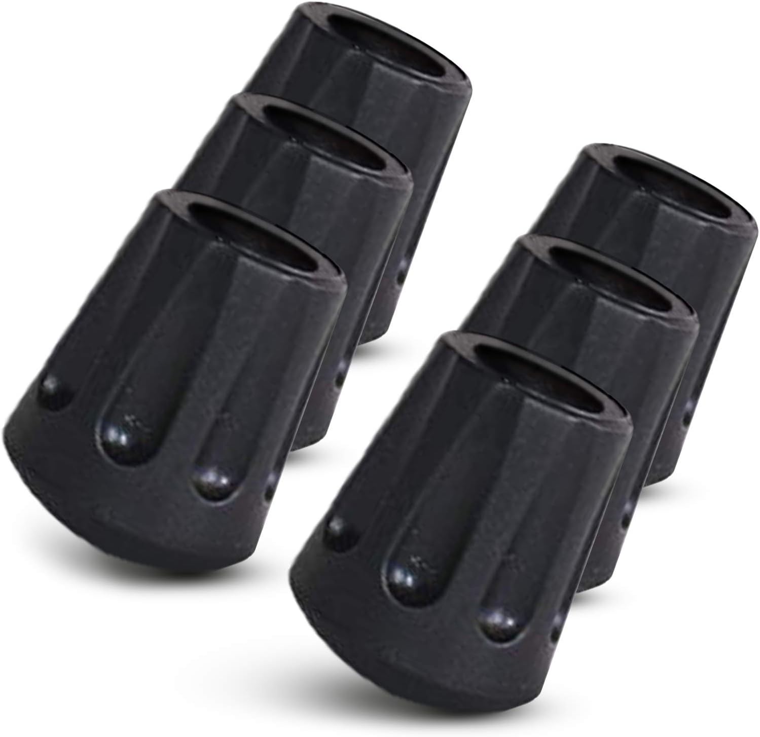TrailBuddy Walking Stick Tips - Pack of 6 Replacement Rubber Cane Tips Fit Most Trekking & Hiking Poles w/Shock Absorption, Grip & Traction Protectors - 11mm Diameter