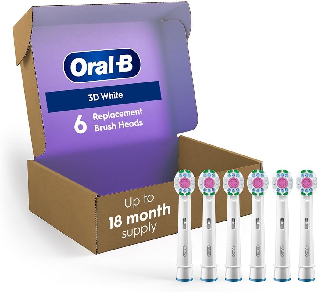 Oral-B 3D White Replacement Brush Heads for an Oral-B Electric Toothbrush, Pack of 6