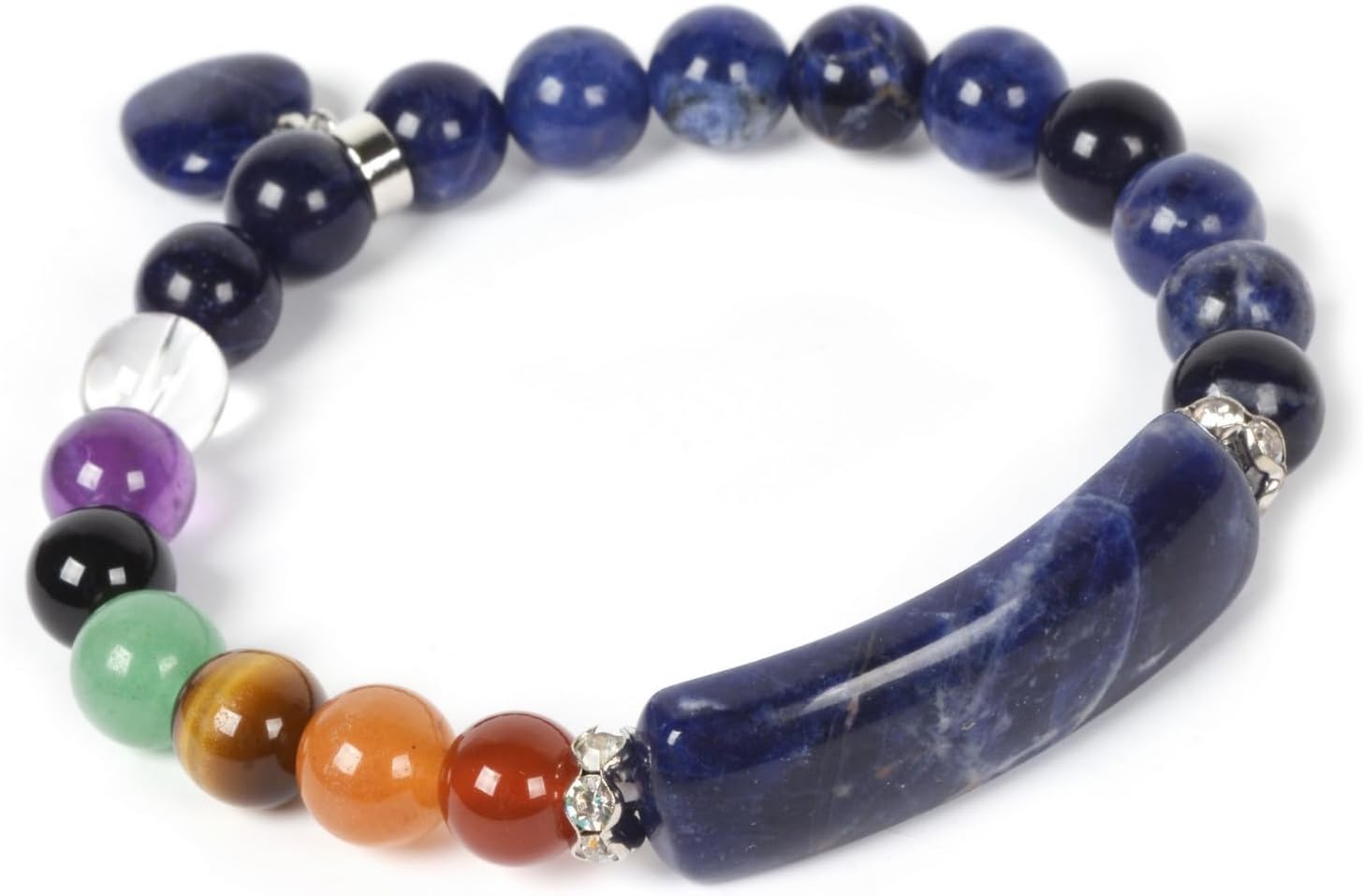 Justinstones Gem Semi Precious Gemstone Love Heart Charm Stretch Beaded Bracelet Unisex
