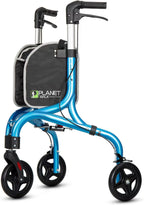 PLANETWALK Premium 3 Wheel Rollator Walker for Seniors – Ultra Lightweight Foldable Aluminum Mobility Aid with Height Adjustable Handle and 8 Inch Wheels, Brilliant Blue