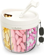 AMOOS Cute Pill Dispenser with 7 Large Compartments, Portable Pill Bottle Organizer with Wide Opening for Easy Use, Anti-Mix Pill Organizer for Travel, BPA-Free Pill Container, White