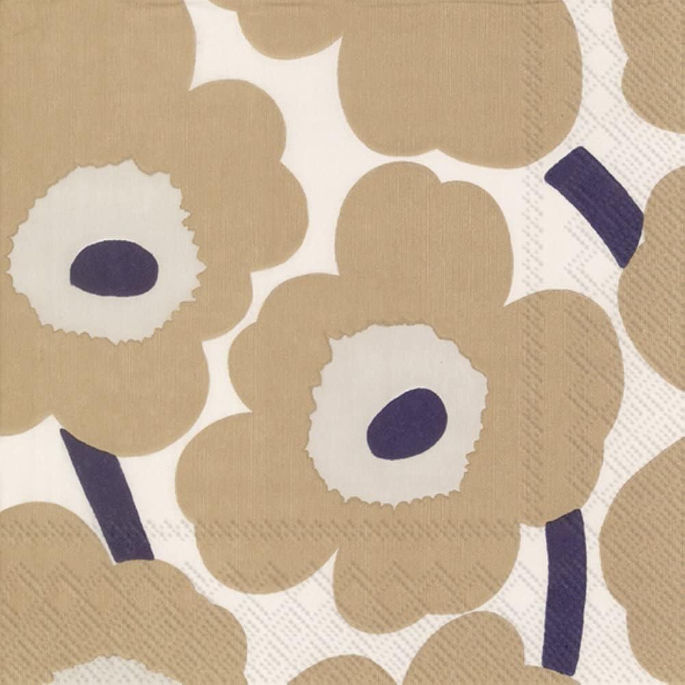 Ideal Home Range L552665 20 Count Paper Lunch Napkins, Marimekko Unikko Cream Linen, 6.5" x 6.5"