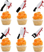 12pcs Halloween Knife Cupcake Toppers, Killer Birthday Themed Spooky Decoration for Halloween Horror Blood Birthday Party Supplies (knife)