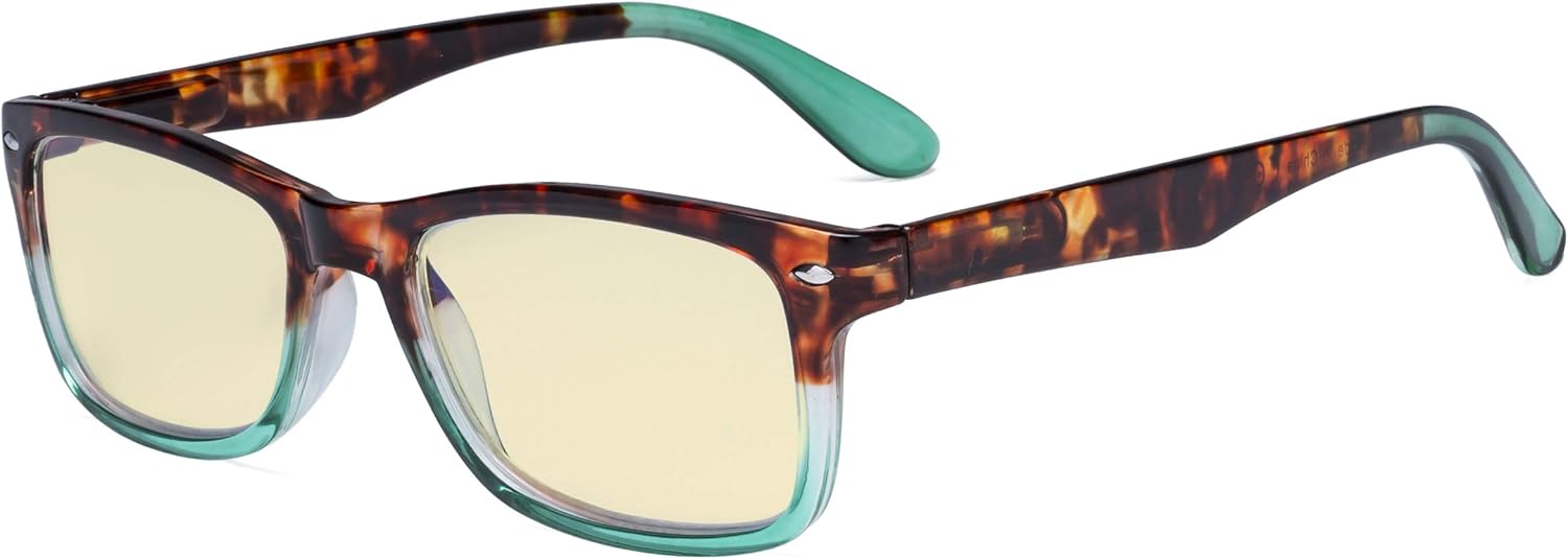 Eyekepper Stylish Blue Light Blocking Glasses with Yellow Filter Lens - Classic Computer Readers Women - Tortoise/Green