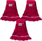 21oz Looped Thick Red Mop Head - Heavy Duty Wet Cleaning Replacement Head, Cotton Washable Industrial mop Heads Heavy Duty for Commercial & Home Cleaning（RED）