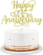 golden Glitter Happy 35th Anniversary Cake Toppers - Wedding Anniversary Party Decorations,35th anniversary cake topper, Company Anniversary Party, 35th Birthday Party Selected Decorations (35th)