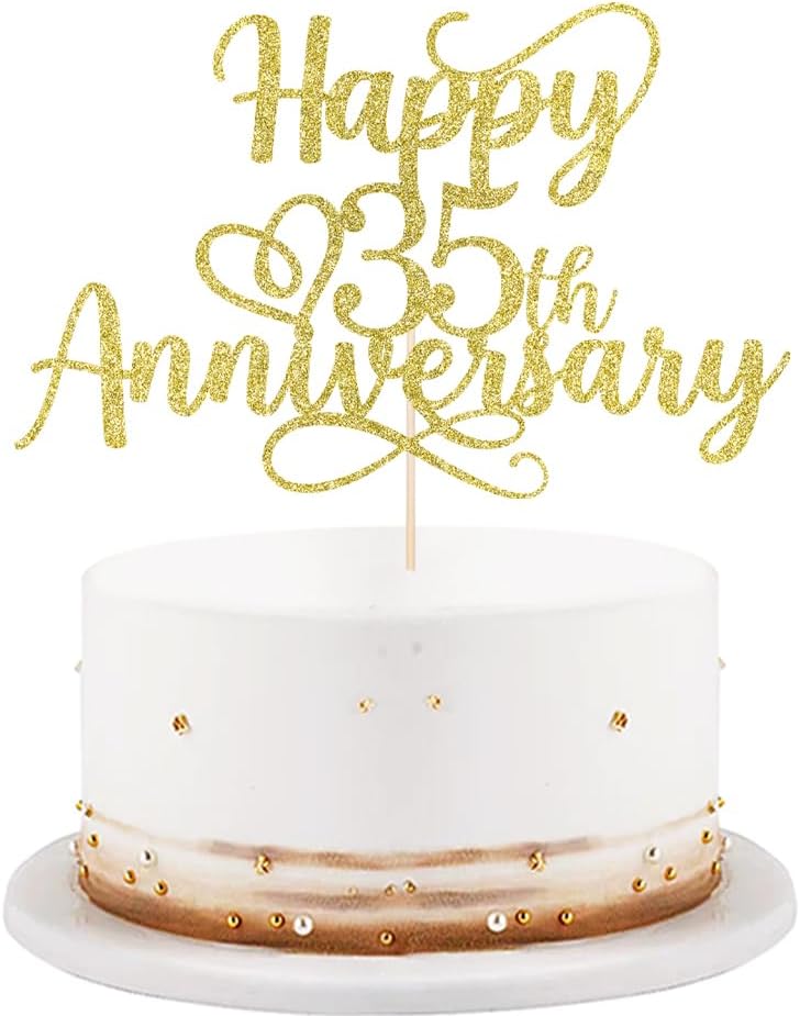 golden Glitter Happy 35th Anniversary Cake Toppers - Wedding Anniversary Party Decorations,35th anniversary cake topper, Company Anniversary Party, 35th Birthday Party Selected Decorations (35th)