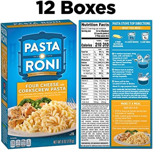 Pasta Roni, Four Cheese Corkscrew Pasta, 6oz Boxes (12 Pack)