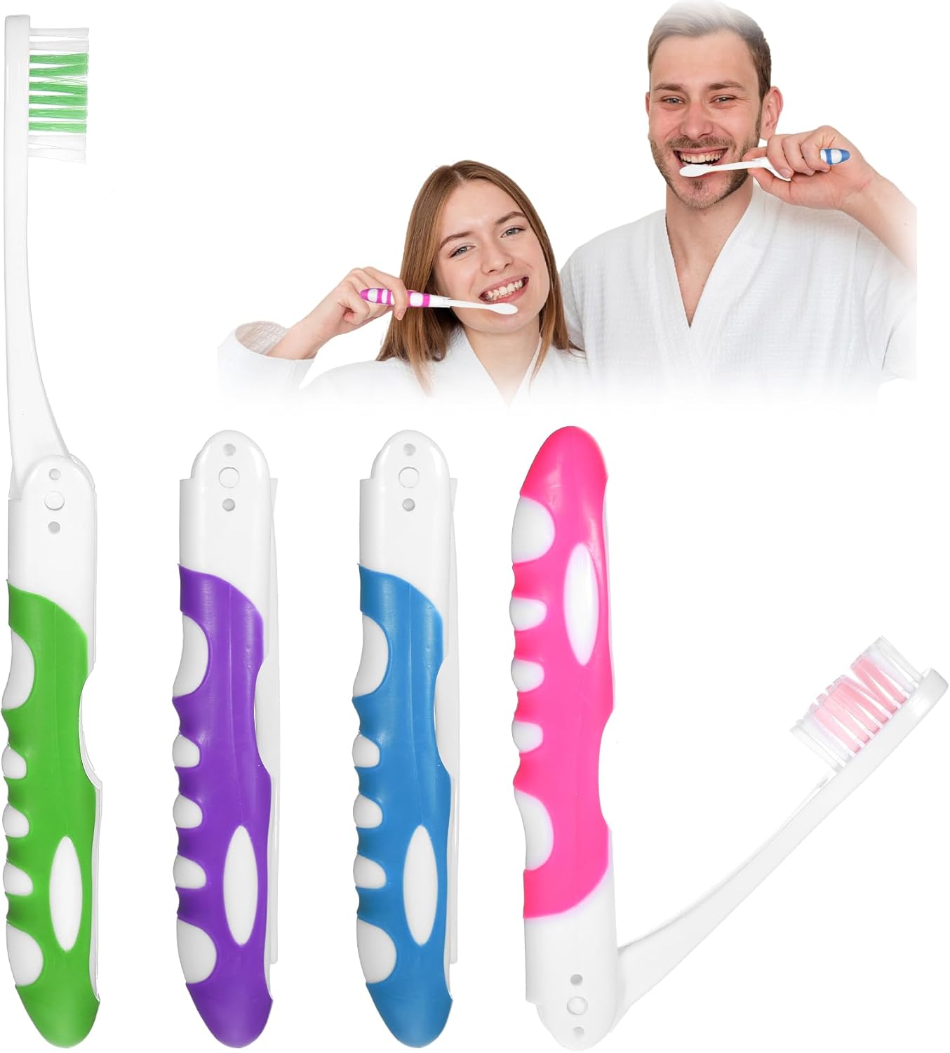 4 Pcs Travel Toothbrush, Foldable Toothbrush for Adults & Kids, Compact Folding Design with Soft Bristles, Portable for Camping, Hiking & On-the-Go (4 Colors)