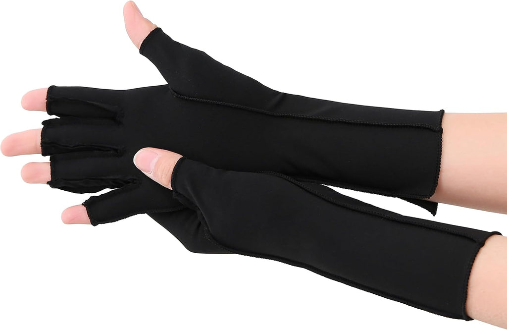 NURCOM Compression Arthritis Gloves, Rheumatoid Pain Relief Compression Gloves for Women & Men, Premium Fingerless Circulation Gloves for Arthritis & Joint Pain, Swelling, Tendonitis, 1 Pair Black S