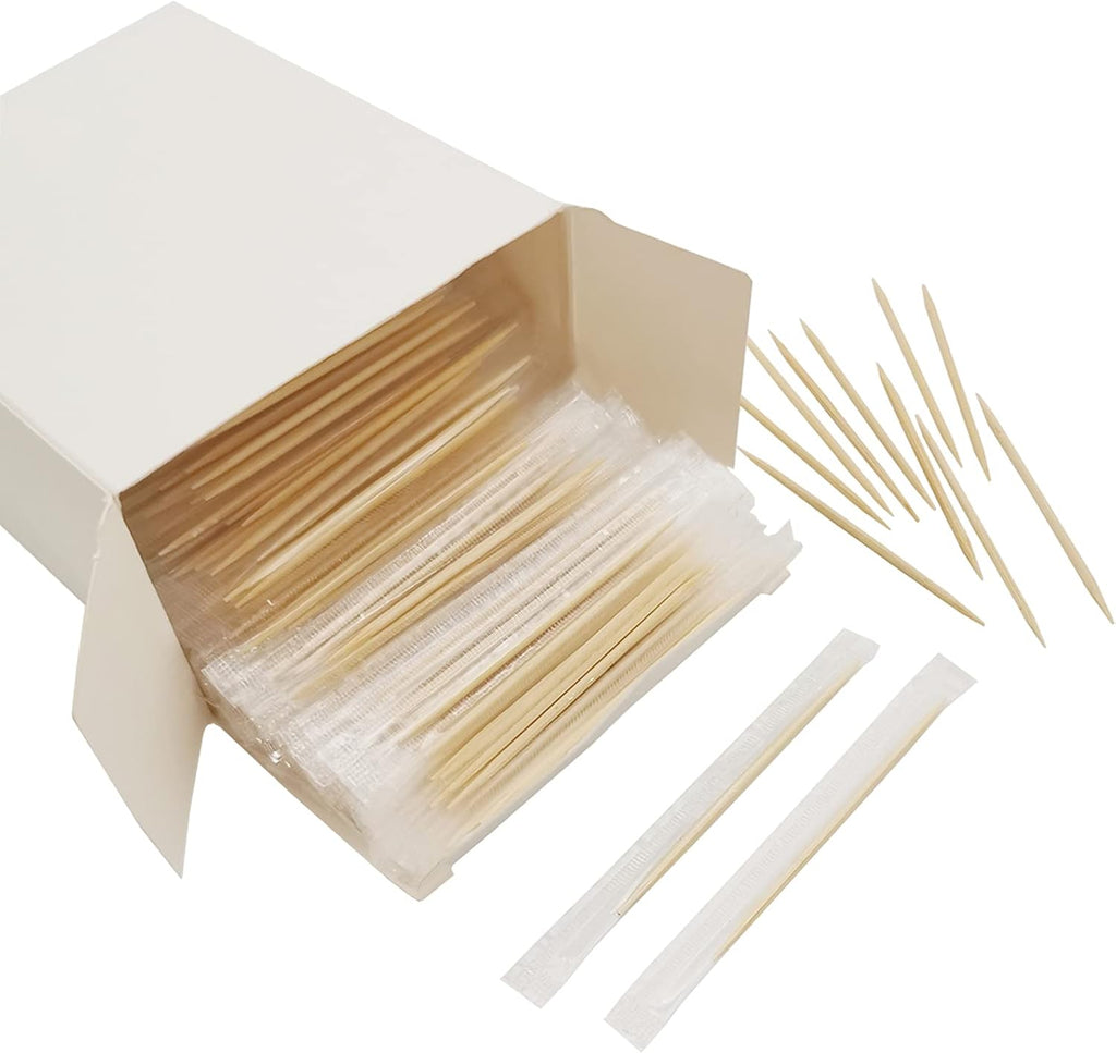 BLUE TOP Wood Bamboo Individually Cello Wrapped Toothpicks 2.5Inch Pack 1000 High-class Appetizer Picks Sturdy Food Pick for Appetizers Cocktails Fruit Olive picks.
