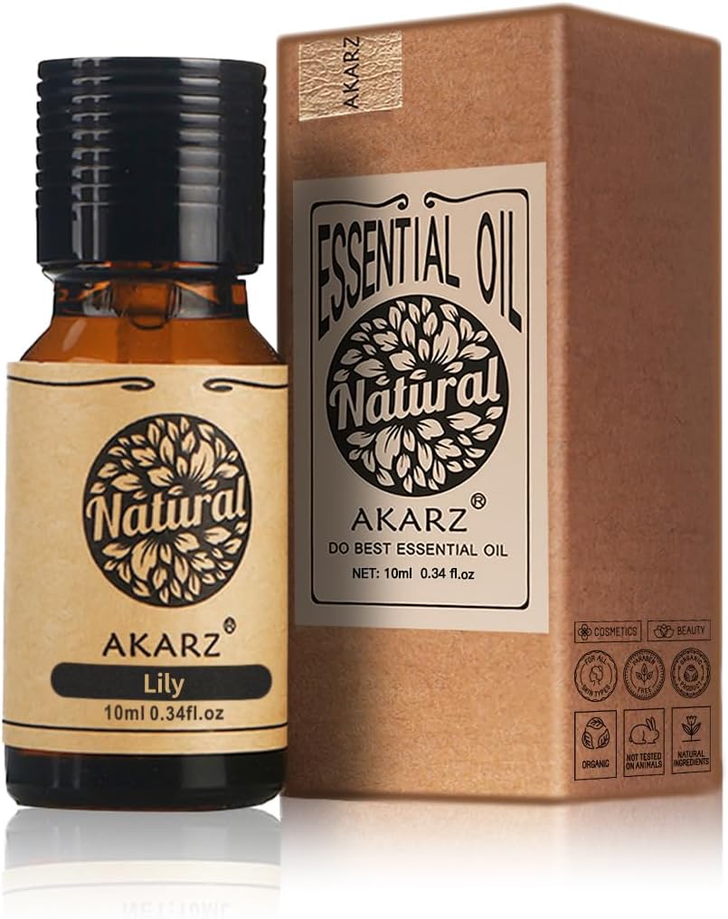 Lily Essential Oil AKARZ Natural Organic Pure Premium Therapeutic Lily Oils for Skin Body Hair Care, Candle,Soap,Making, DIY,Massage Aroma 0.34 Fl Oz (10ml)