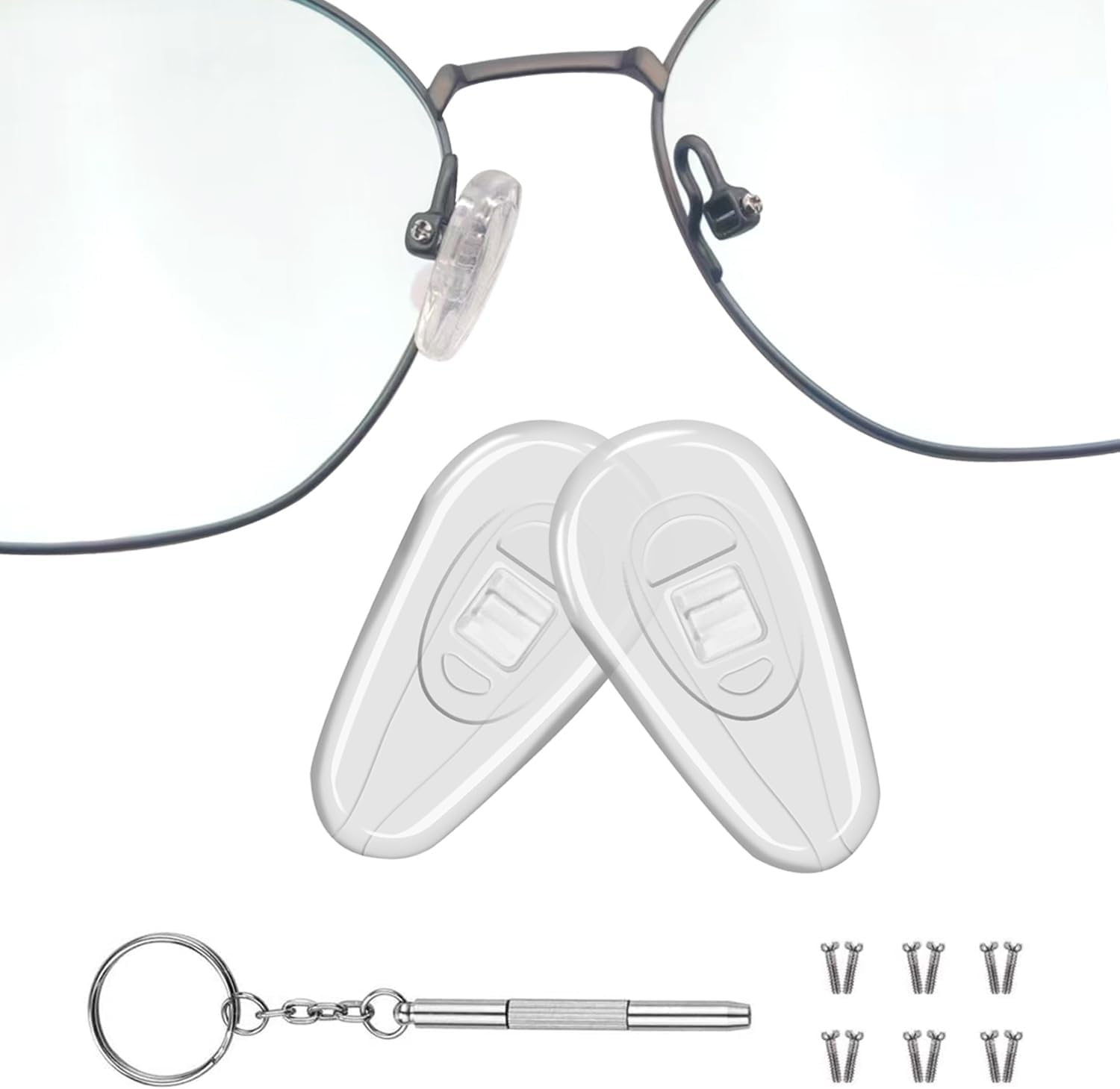 Mr.ZzjOOj Eyeglasses Nose Pads, Upgraded Soft Silicone Air Chamber Eyeglass Nose Pads, 6 Pairs of Screw-in 15mm Glasses Nose Pad Set with Screws and Micro Screwdriver