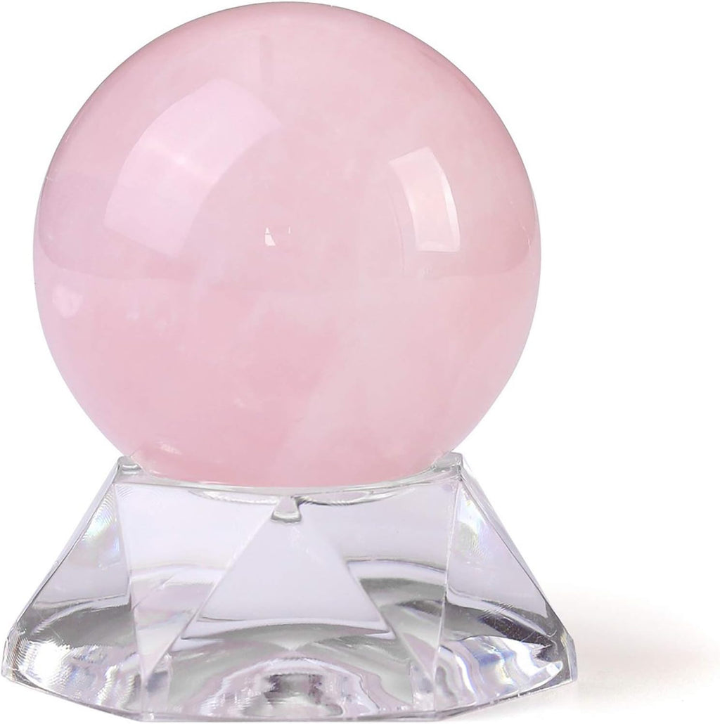 Jovivi 1.5"(40mm) Natural Rose Quartz Sphere Gemstone Healing Crystal Ball with Acrylic Stand Sculpture Figurine for Home Decorative Divination or Feng Shui and Fortune