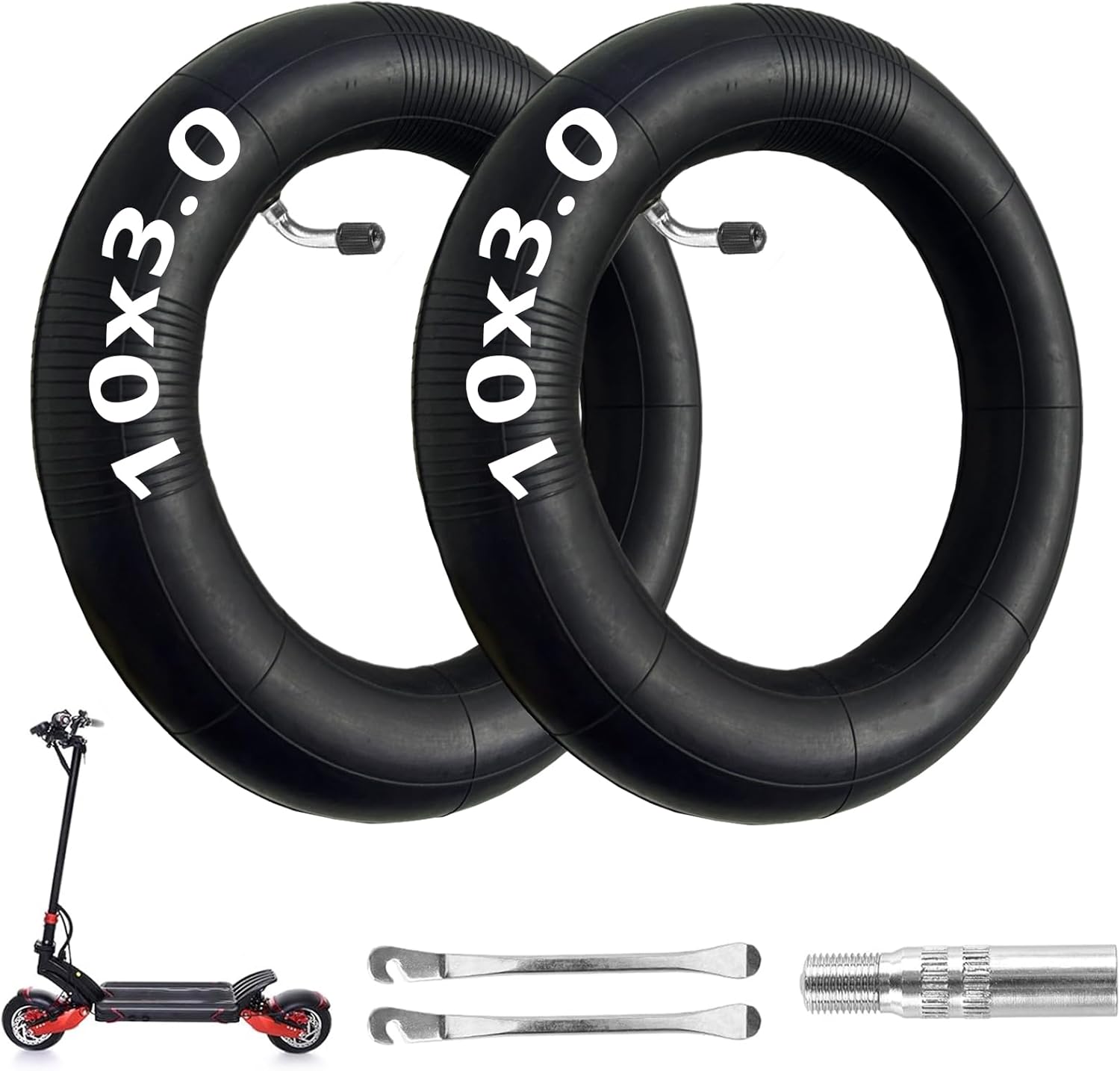 10x3.0 Inner Tube, 90 65-6.5 and 110 50-6.5 Scooter Inner Tube, 255x80 80/65-6.5 Electric Scooter 10 inch Tires Replacement, [Thickened] [with Valve Extension] [with Tire Levers] (2 Pack)
