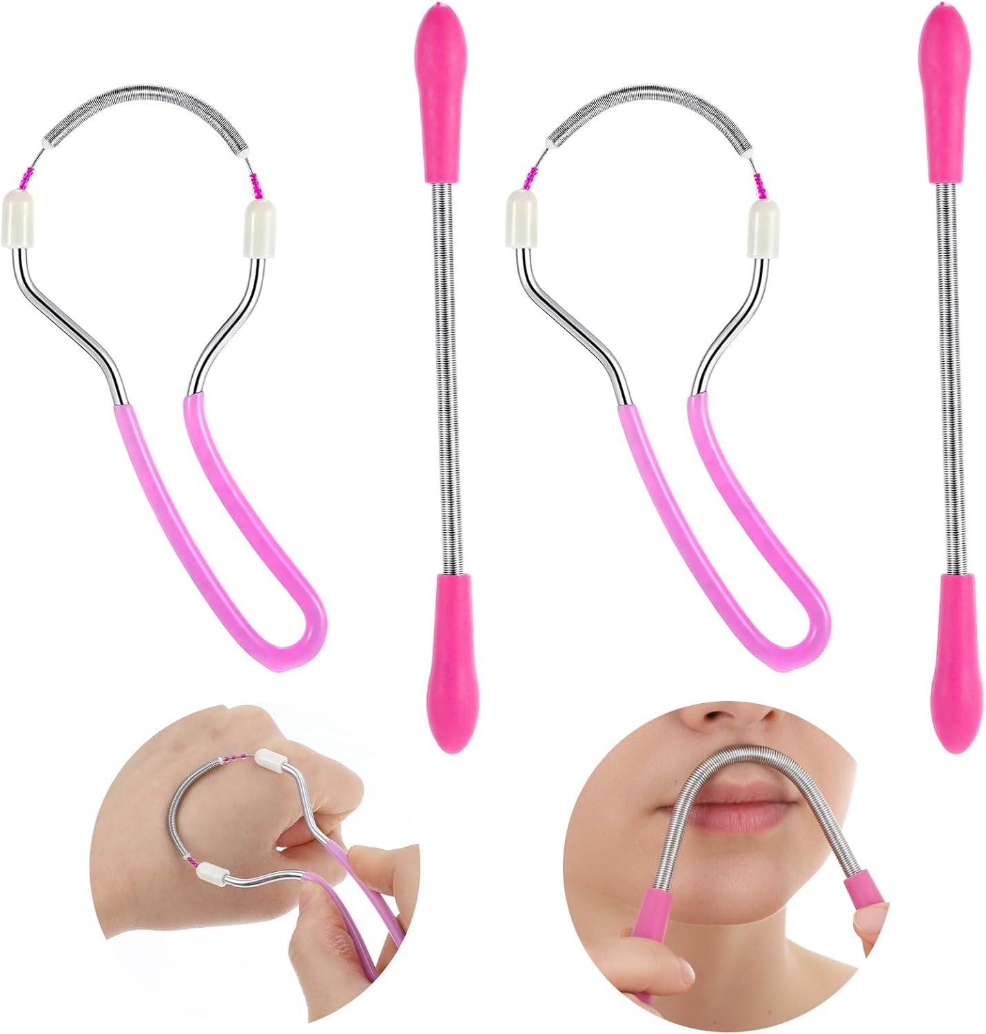 4 Pcs Spring Hair Remover for Face, Spring Epilator Dual-Design Facial Tool Set, Reusable Face Threading Tool with Loop and Straight Shapes for Upper Lip Cheek Brow Hair Removal