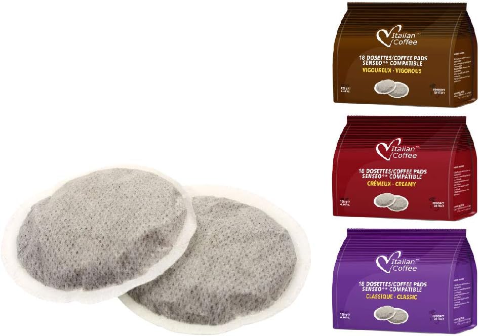 Italian Coffee pads compatible with Senseo machines (3 Flavors mix, 54 pads)