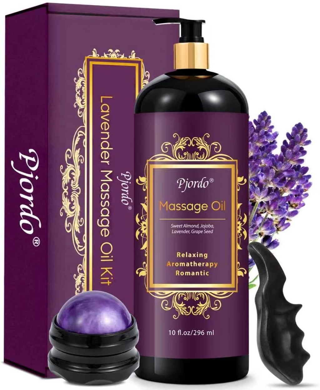 Pjordo Aromatherapy Lavender Massage Oil, Massage Oil for Massage Therapy, Calming, Soothing, Relaxing, Spa Gifts for Him Her, 10 Fl Oz
