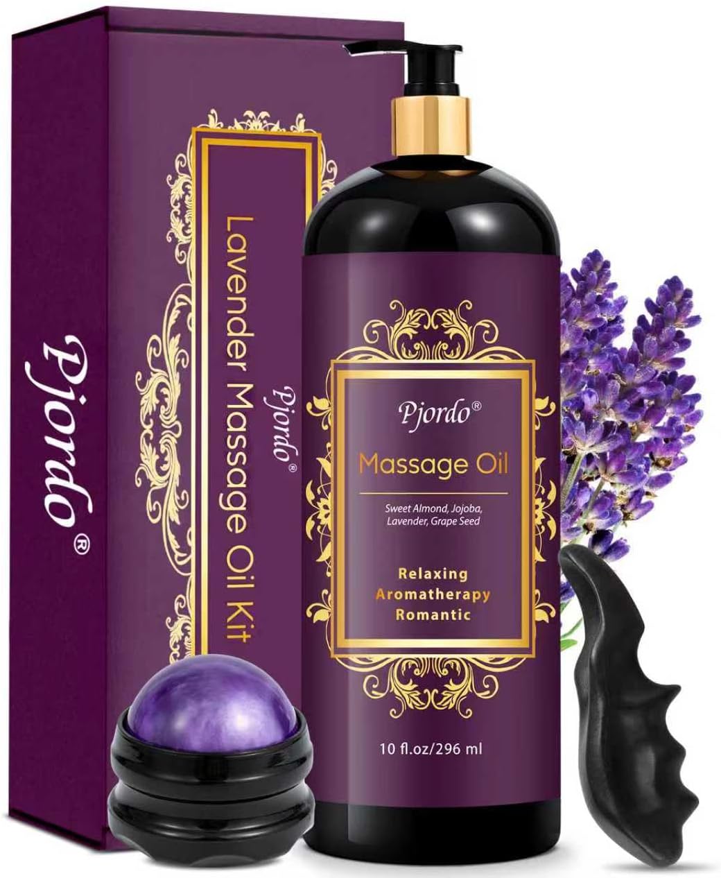 Pjordo Aromatherapy Lavender Massage Oil, Massage Oil for Massage Therapy, Calming, Soothing, Relaxing, Spa Gifts for Him Her, 10 Fl Oz
